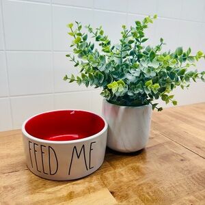 Rae Dunn Ceramic 'Feed Me' Pet Bowl in Red and White